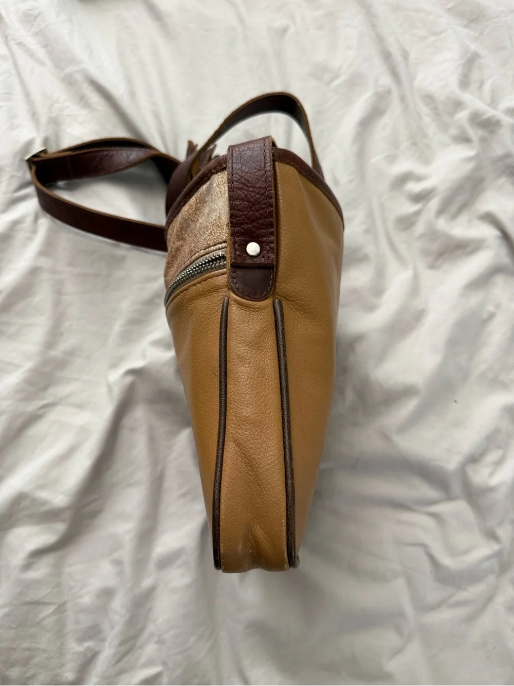 Consuela Crossbody Tan and Dark Brown Leather Glitter Tassle Discontinued Bag